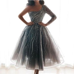 NEVER WORN gray glitter midi dress